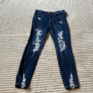 American Eagle Outfitters Blue Skinny Jeans with Distressed Design